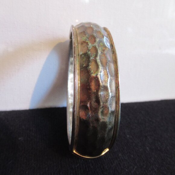 Vintage, Copper Clip on Bangle Bracelet, Multi faceted, Hammered, Hexagon - Picture 7 of 8